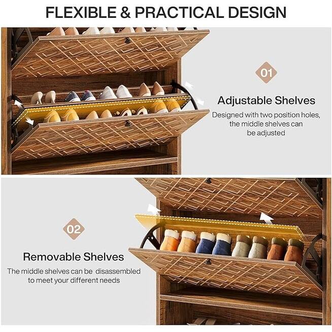 Farmhouse Shoe Storage Cabinet with 2 Flip Drawers for Entryway