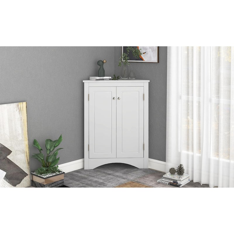 Triangle Bathroom Storage Cabinet with Adjustable Shelves,Freestanding Floor Cabinet