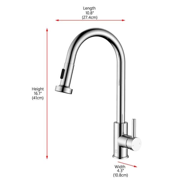 dimension image slide 1 of 3, Elegant Lighting FAK-309 Sem 1.8 GPM Single Hole Pull Down Kitchen