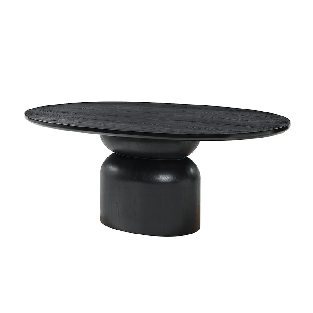 Oval Wooden Dining Table with Pedestal Base in Ash Black - Ash Black