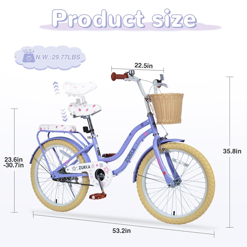 Multiple Colors,Girls Bike With Basket For 7-10 Years Old Kids,20 Inch Wheel,No Training Wheels Included