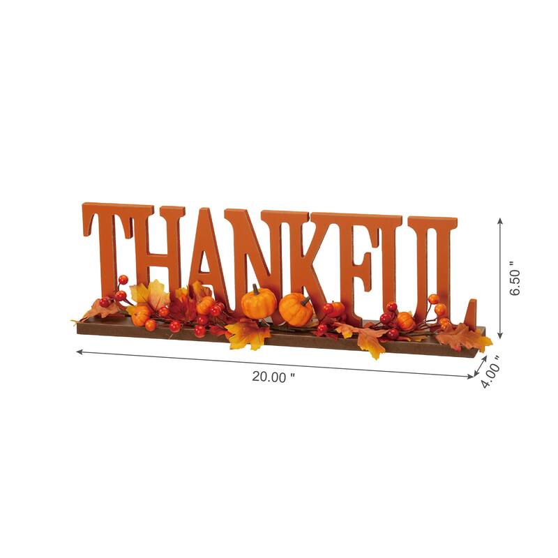 Glitzhome 20"L THANKFUL Word Sign Wooden Table Decor for Fall Thanksgiving