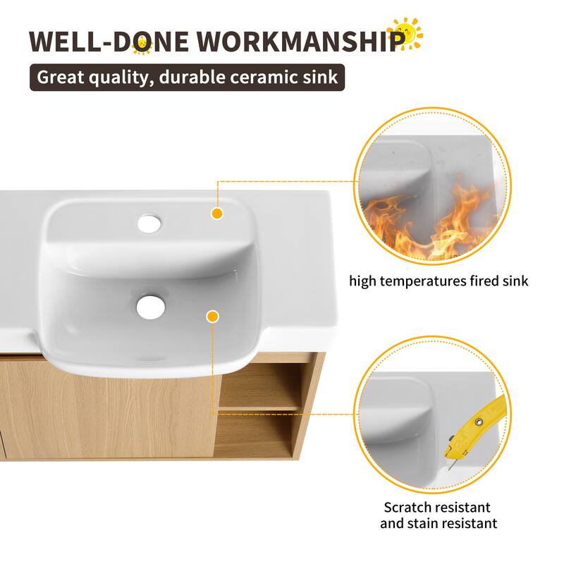 Beingnext 24"/28" Bathroom Vanity with Sink, Floating Bathroom Vanity with Soft Close Door and Shelf