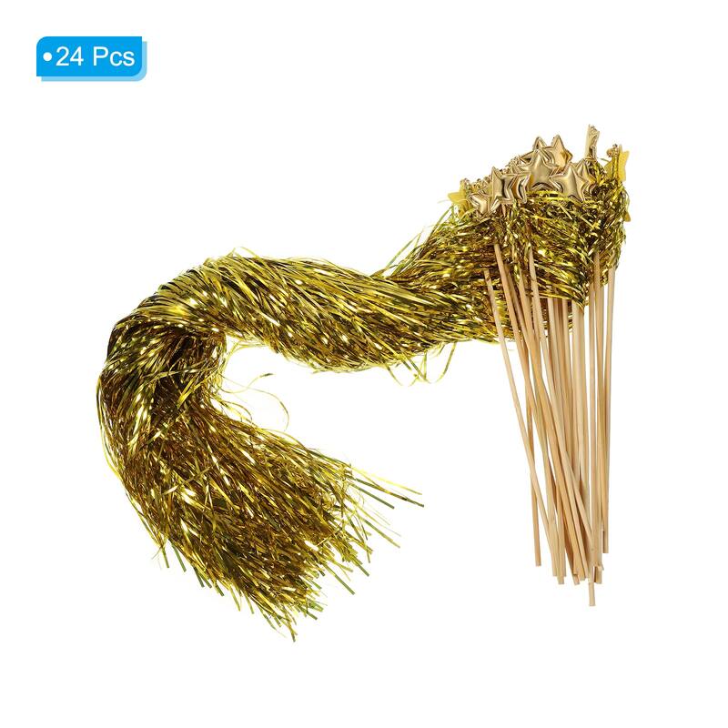 24pcs Fairy Wands Shiny Streamers with Bell Metallic Foil Fringe Party