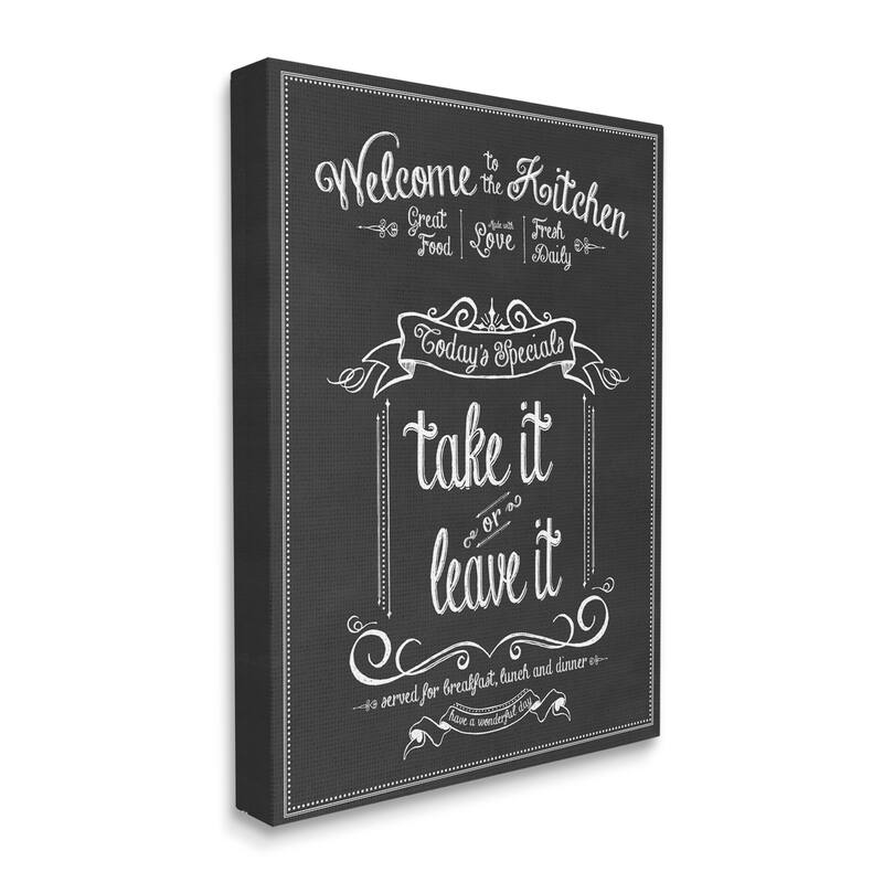 Stupell Welcome To the Kitchen Chalkboard Vintage Sign Stretched Canvas Wall Art - Black