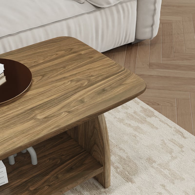 47 inch Modern Coffee Table with Storage, Double-Layer Rectangular Design with Rounded Corners
