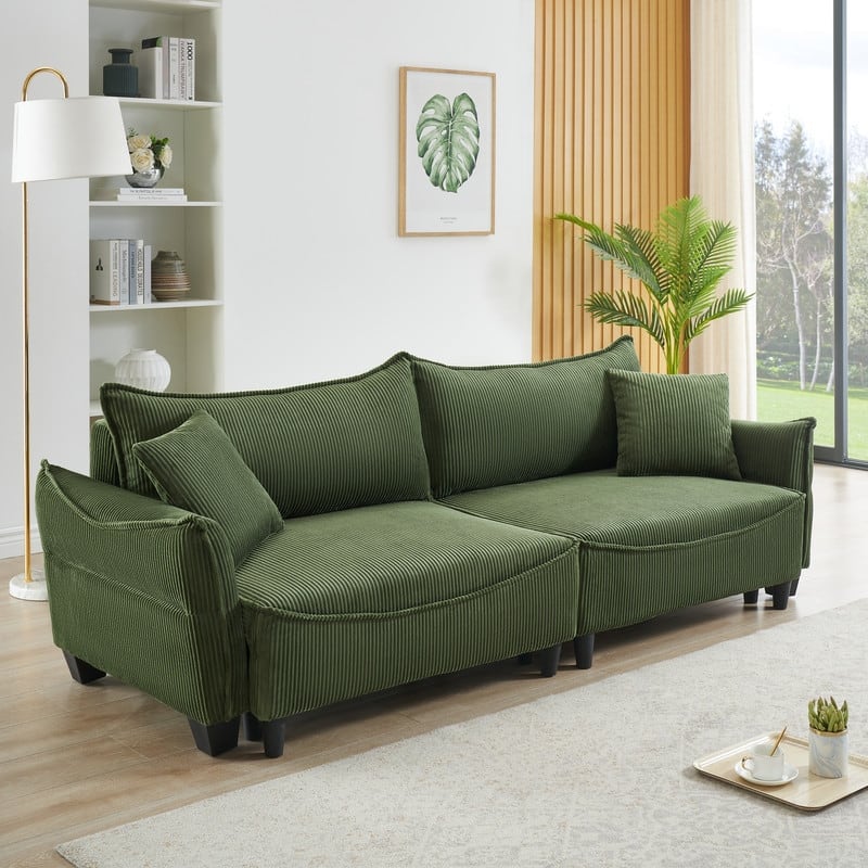 154.32" Corduroy Three-Seater Upholstered Sofa Bed