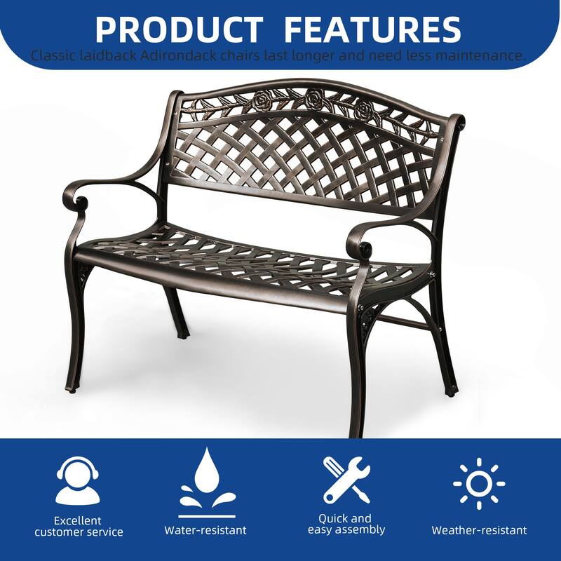 Moasis 39.4" Cast Aluminum Outdoor Bench 2-Person Patio Garden Bench