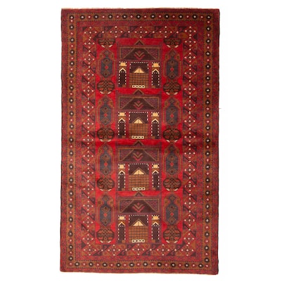 ECARPETGALLERY Hand-knotted Baluch Red Wool Rug - 3'3 x 6'4