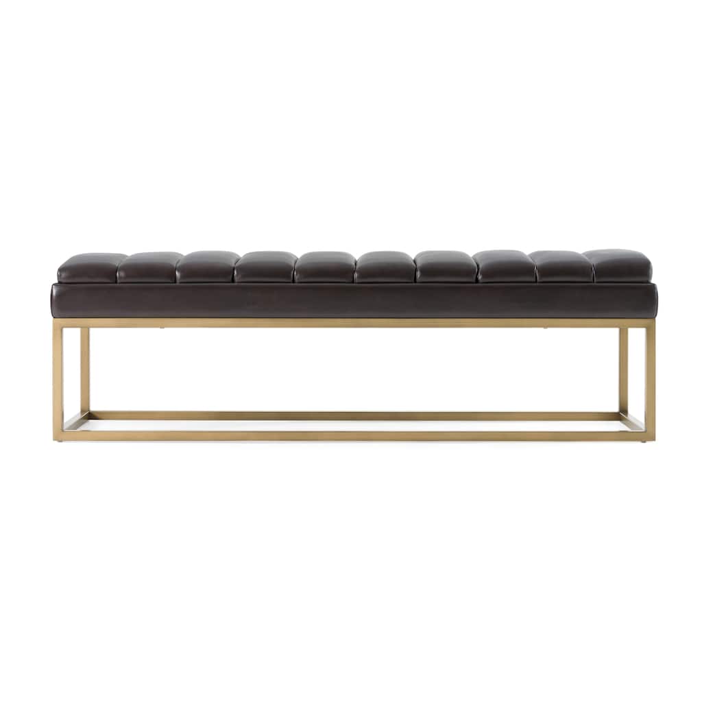 Modrest Bridger Modern Black Vegan Leather & Brass Dining Bench