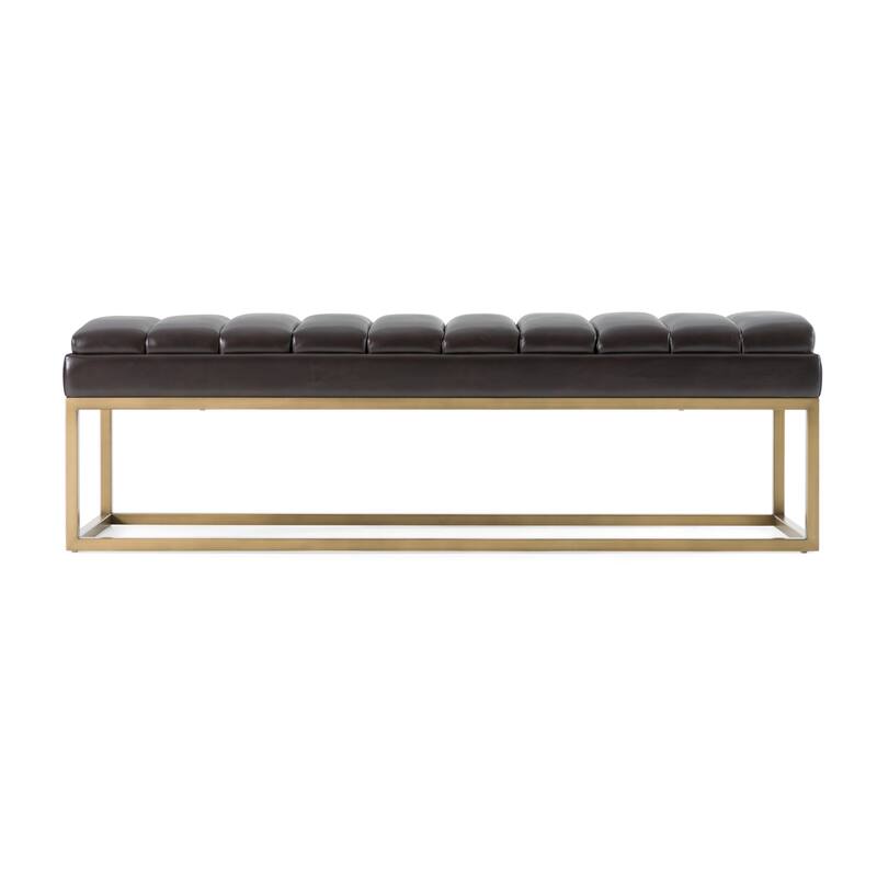 Modrest Bridger Modern Black Vegan Leather & Brass Dining Bench