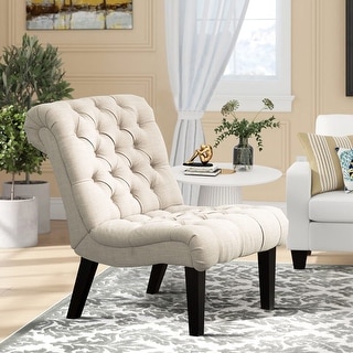 Andeworld  Accent Chair for Bedroom Living Room Chairs Tufted Upholstered Lounge Chair with Wood Legs Linen Fabric