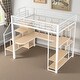 preview thumbnail 36 of 34, Full Size Metal Loft Bed with Built-In Desk, Storage Staircase, Small Wardrobe & 3-Tier Shelves White