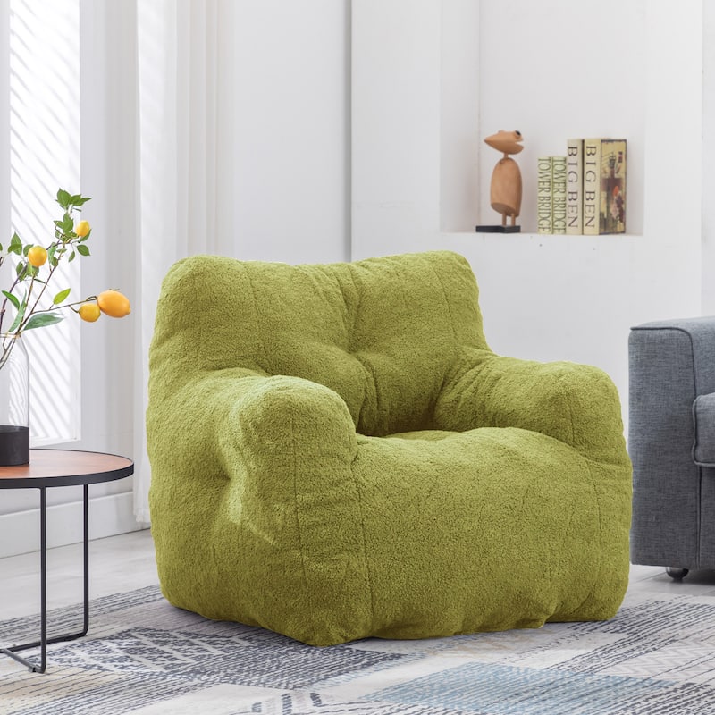 Mieres Faux Fur Fabric Bean Bag Chair, Floor Sofa For Living Room, Bedroom Lazy Sofa - Lawn Green