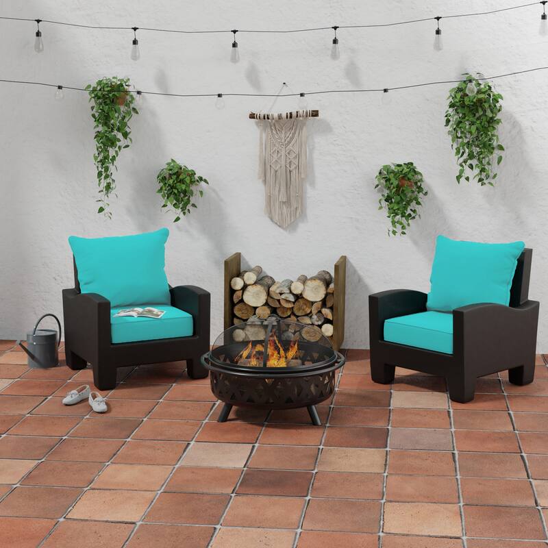 Sunbrella 24" x 47" Turquoise Solid Outdoor Deep Seat Cushion Set with Welt - 46.5'' L x 24'' W x 6'' H - Canvas Aruba