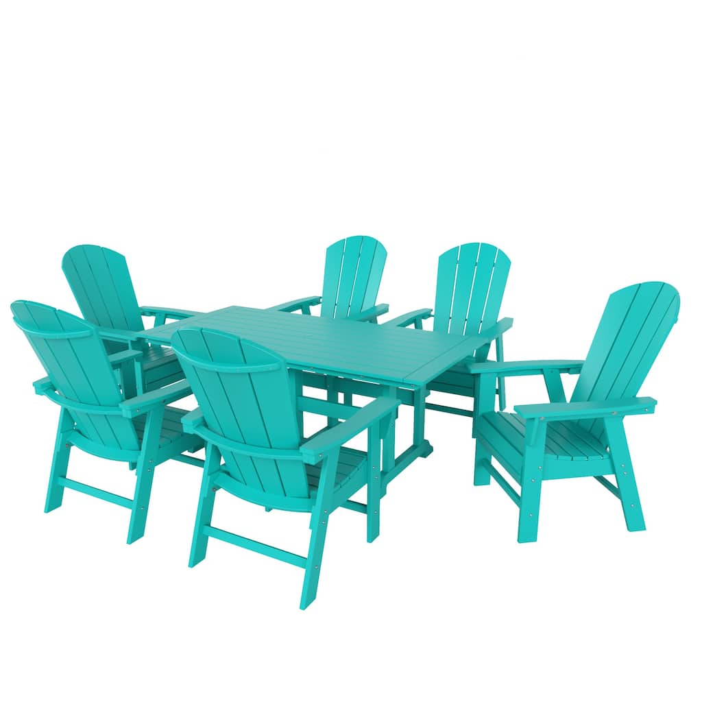 Laguna Hdpe All Weather Outdoor Patio Rectangular Adirondack Dining Chairs With Table (7-Piece Set)
