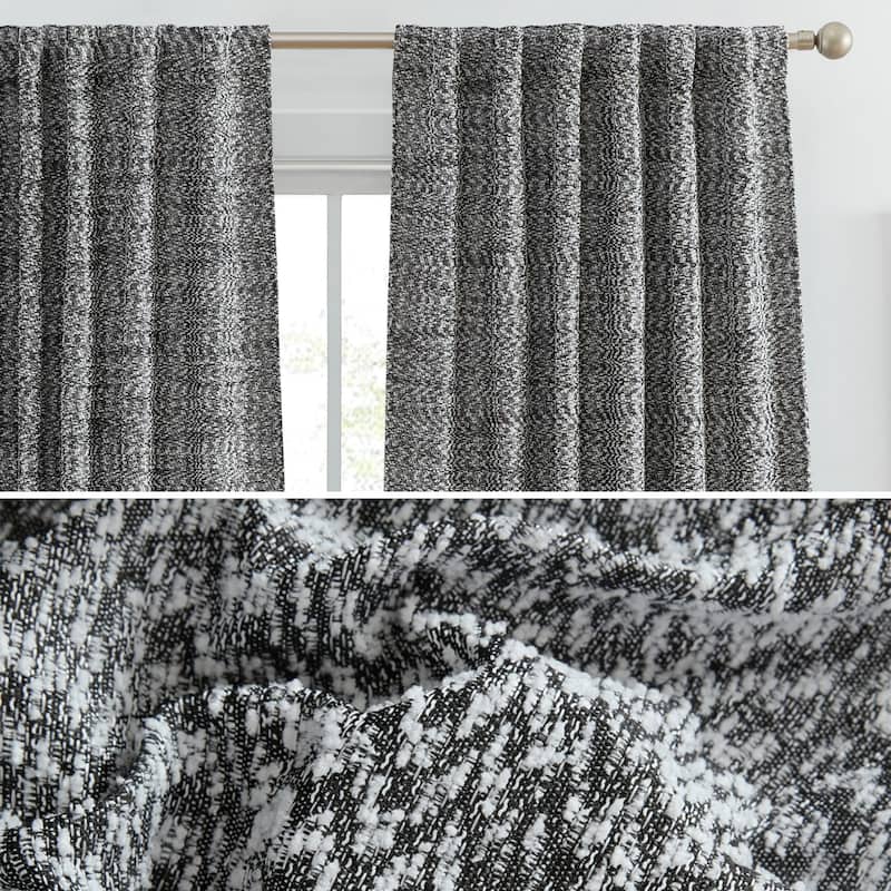 HLC.ME Easton Jacquard Slub Texture - Privacy Curtains with Back Tab Rod Pocket Lightweight Window Curtains Panels, Set of 2 - 52 W x 96 L - Black