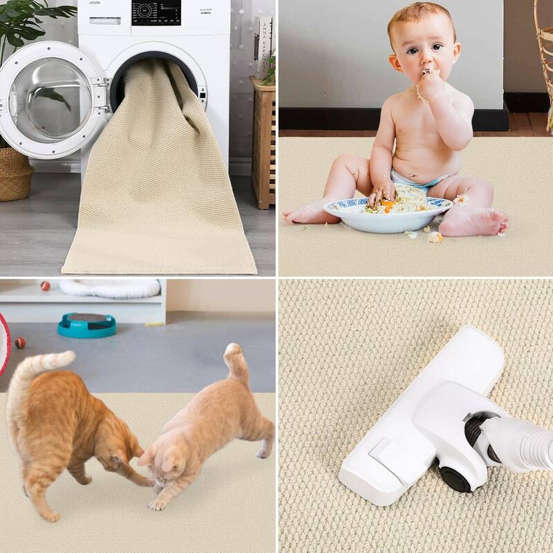 Modern Solid Textured Machine Washable Rug