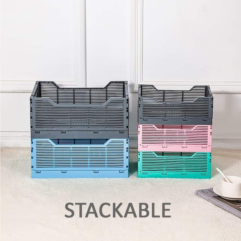 OnDisplay Stackable Folding Desk/Beauty/Closet Storage Crate - Foldable Space Saving Bins