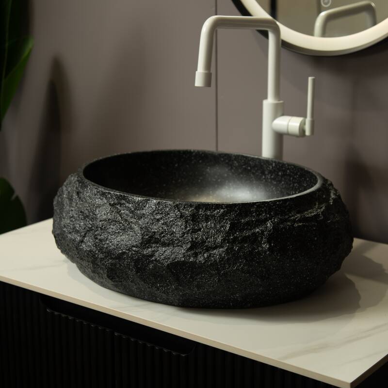18" Bathroom Sink, Irregular Oval Resin Vessel Basin with Stone Pattern, Artistic Style Sink, NO Faucet