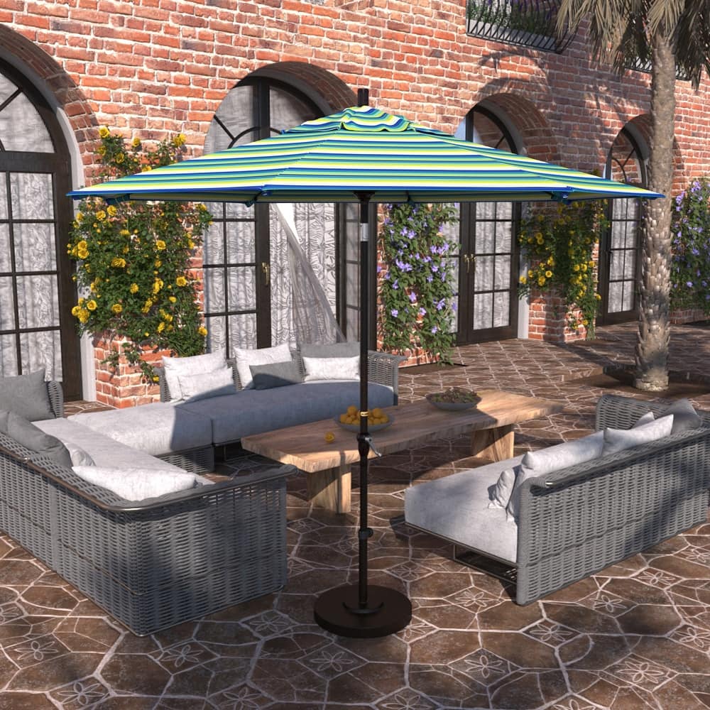 California Umbrella 9' Sunset Series Patio Umbrella Bronze Aluminum Frame and Ribs, Crank Lift Auto Tilt, Sunbrella Cilantro