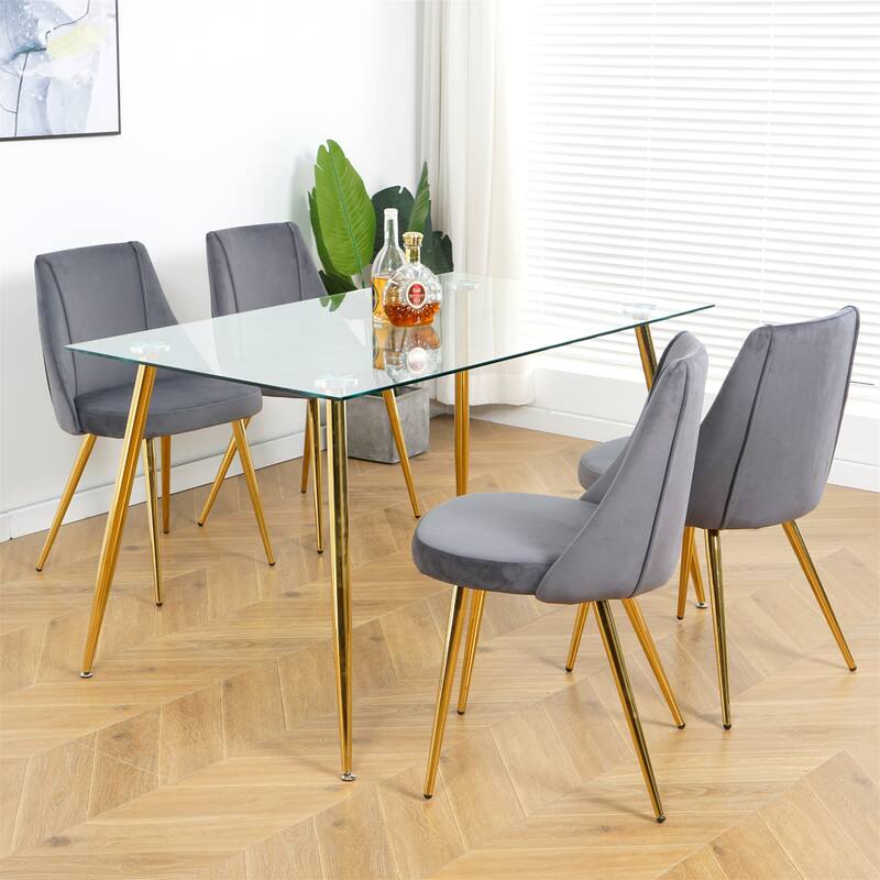 Modern Grey Velvet Dining Chairs Set of 4