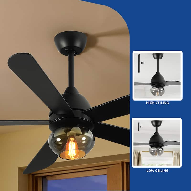 Moasis 42 to 52 Inch Ceiling Fan with Glass Light Shade and Remote Control