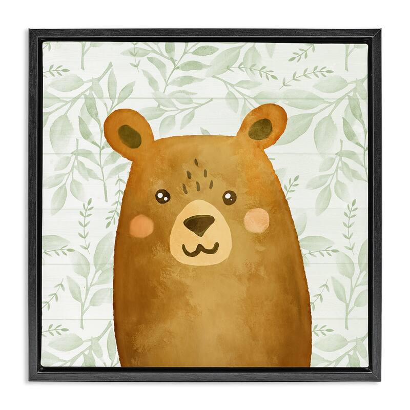 Stupell Bear on Botanicals Whimsy Framed Floater Canvas Wall Art Design By Kim Allen - 25 x 25 - Black