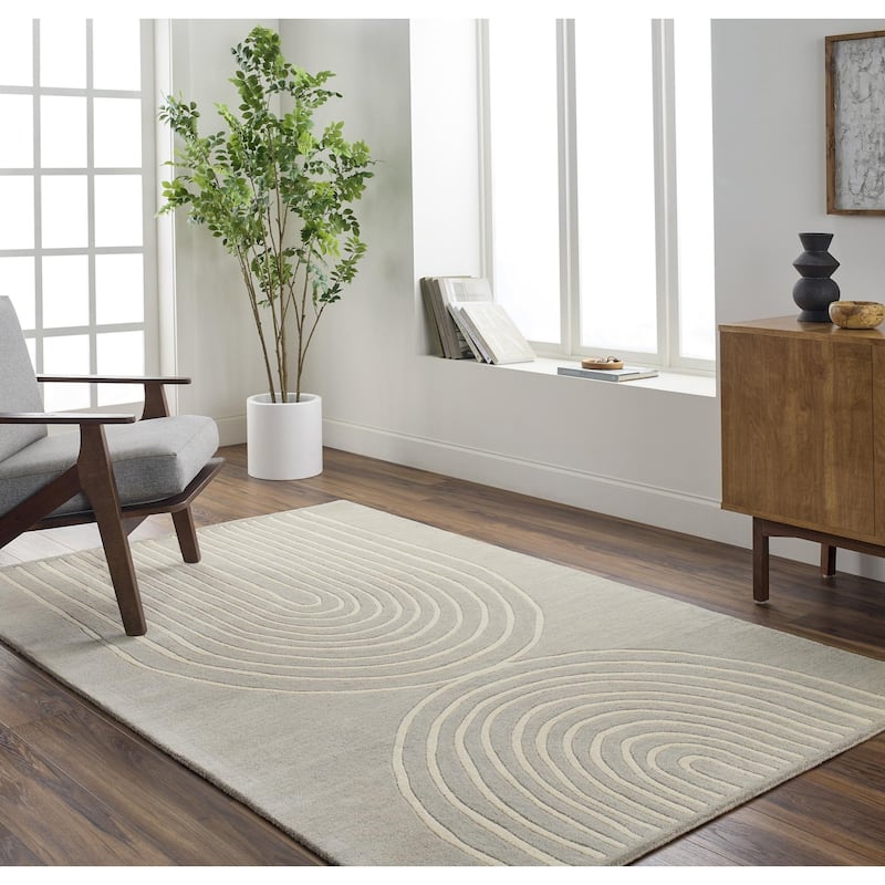 Banastre Handmade Arched Stripes Wool Area Rug - Gray/Taupe - 8' x 10'