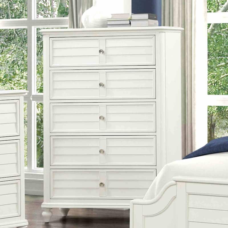 Antique White Finish Modern Bedroom Set Bed Nightstand Dresser Mirror Chest