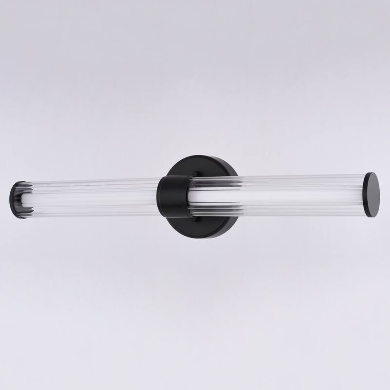 VAXCEL Division 1-Light Contemporary Bath Bar Vanity Lighting Wall Fixture, Clear Ribbed Glass Shade, Integrated LED