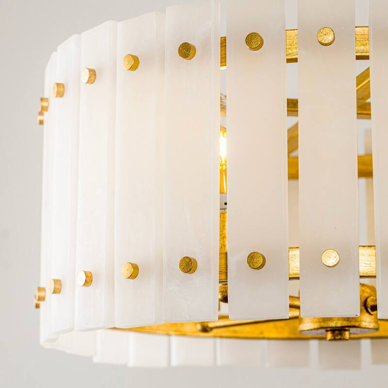 Gold Vintage Imitation Marble 4-Light Drum Semi-Flush Mount Ceiling Light - 17.72-inch W x 12.8-inch H