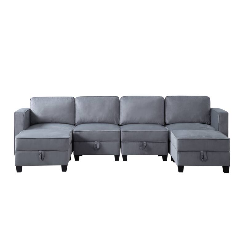 Dark Gray 116" Modular Sectional Sofa with Ottoman & Hidden Storage