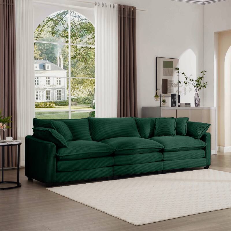GDFStudio-Shanks Corduroy Three-Seater Sofa with Arm and Throw Pillows