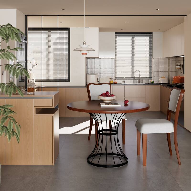 3-Piece Round Dining Set, 42 Inch Solid Wood-Look Table & 2 Upholstered Chairs with Heavy-Duty Base, Rustic-Modern Style