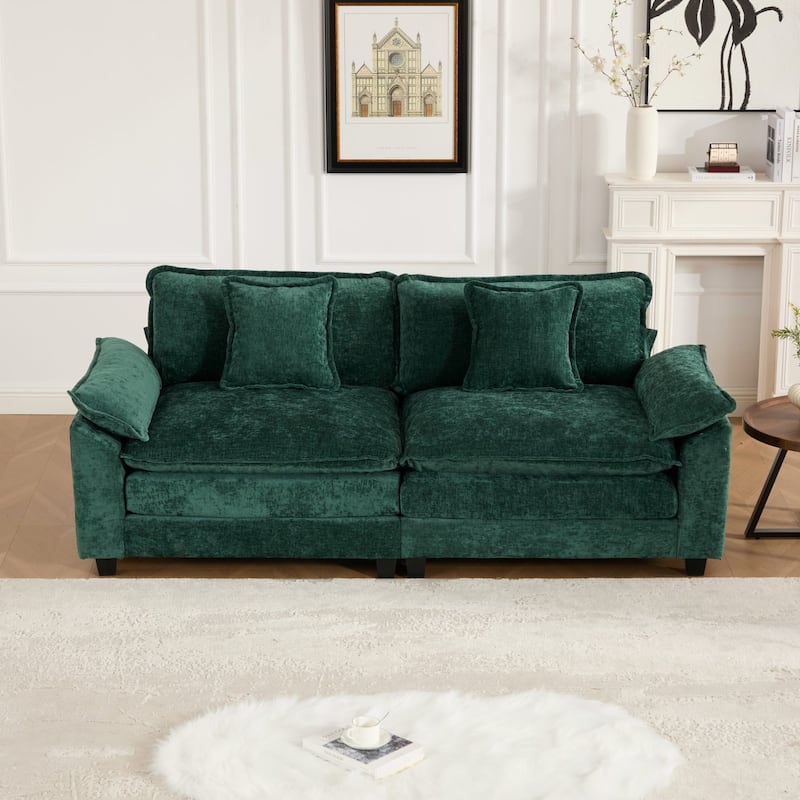 Oversized Chenille Upholstered Sofa, Modular Sectional Cloud Sofa, 2 Seater Sofa with Wider Armrest & Backrest Pillows