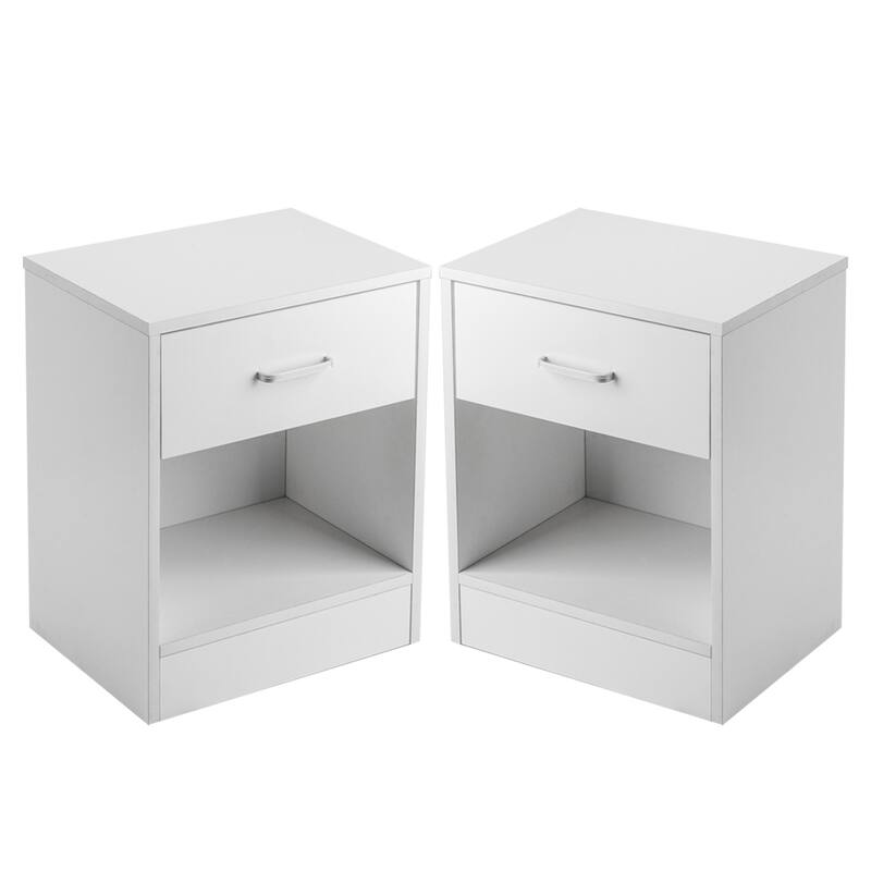 Set of 2 Bedroom Storage End Beside Table 1 Drawer Nightstand - White