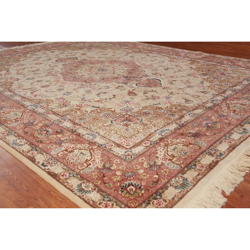 Vegetable Dye Tabriz Chinese Area Rug Handmade Wool And Silk Carpet - 8'0"x 9'11" - 8'0"x 9'11" - Ivory/Beige