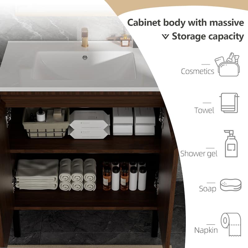 30 Inch Bathroom Vanity with Sink, Floor Standing Cabinet with Soft-Close Drawers and Modern Storage Design