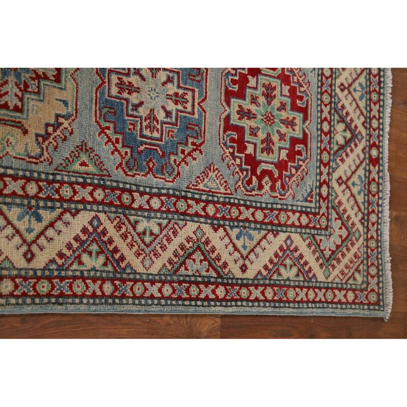 Geometric Kazak Oriental Runner Rug Hand-Knotted Wool Carpet - 2'8" x 12'2"