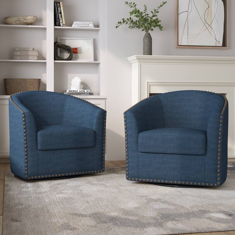Nailhead Trim Upholstered Swivel Accent Chairs Set of 2