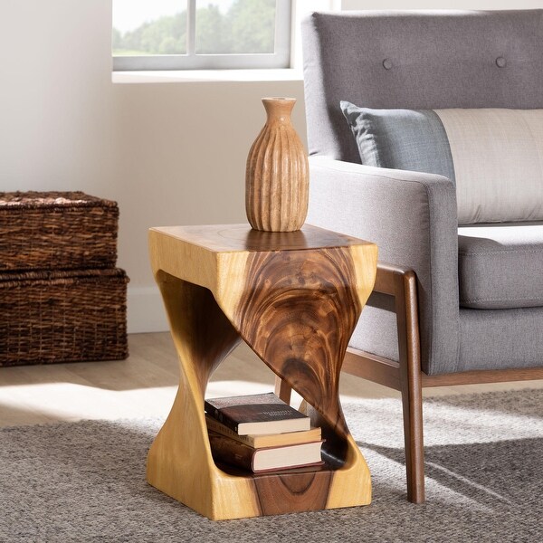 Rapha Hand-carved Suar Wood Side Table - Sculptural Accent Table