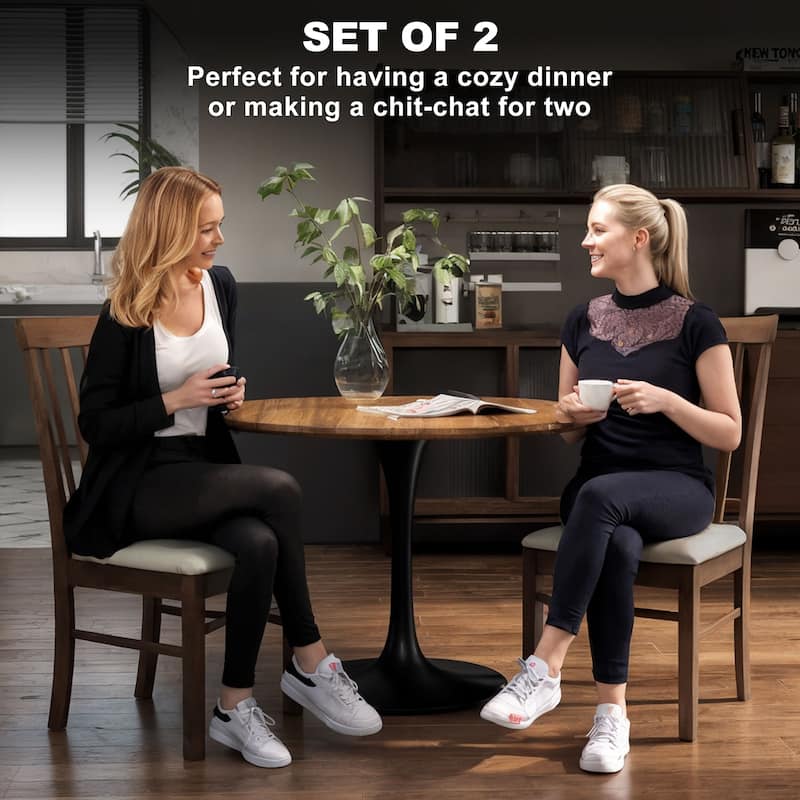HOMCOM Wooden Dining Chairs Set of 2, Farmhouse Upholstered Kitchen Chairs with Rubber Wood Frame for Living Room, Dining Room