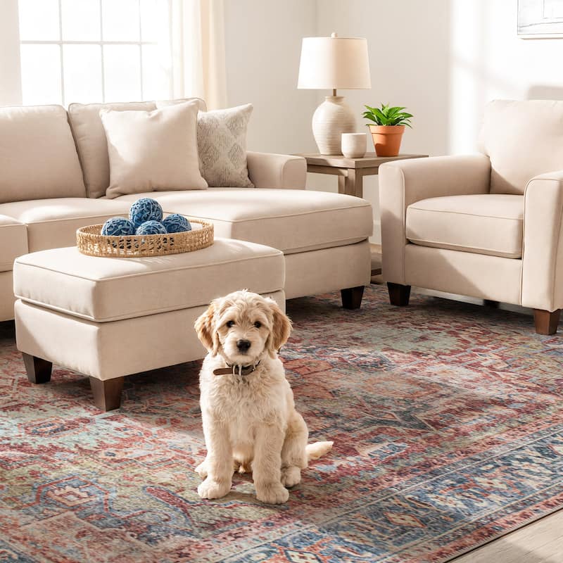 World Rug Gallery Bohemian Stripes Washable Non-Slip Area Rug - 5'x7' - Beige