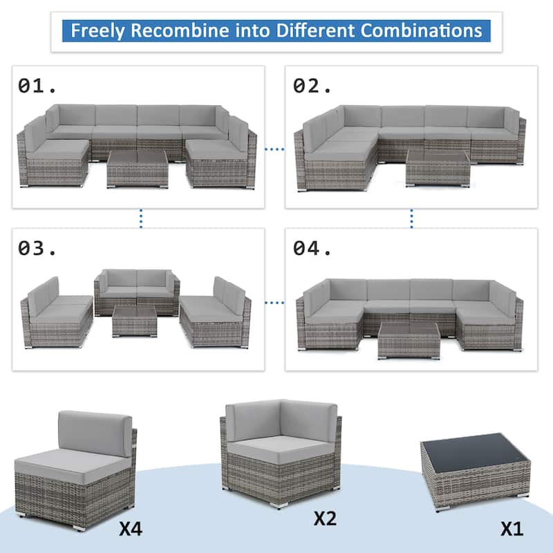 AECOJOY 7 Pieces Outdoor Sectional Sofa Wicker Rattan Conversation Set