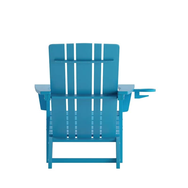 Set of 4 Commercial All-Weather Adirondack Chairs with Cupholders