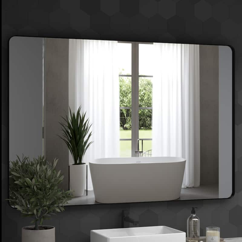 48 Inch Black Rectangular Mirror Metal Framed Mirror Vanity Mirror Dressing Mirror, for Bathroom, Living Room