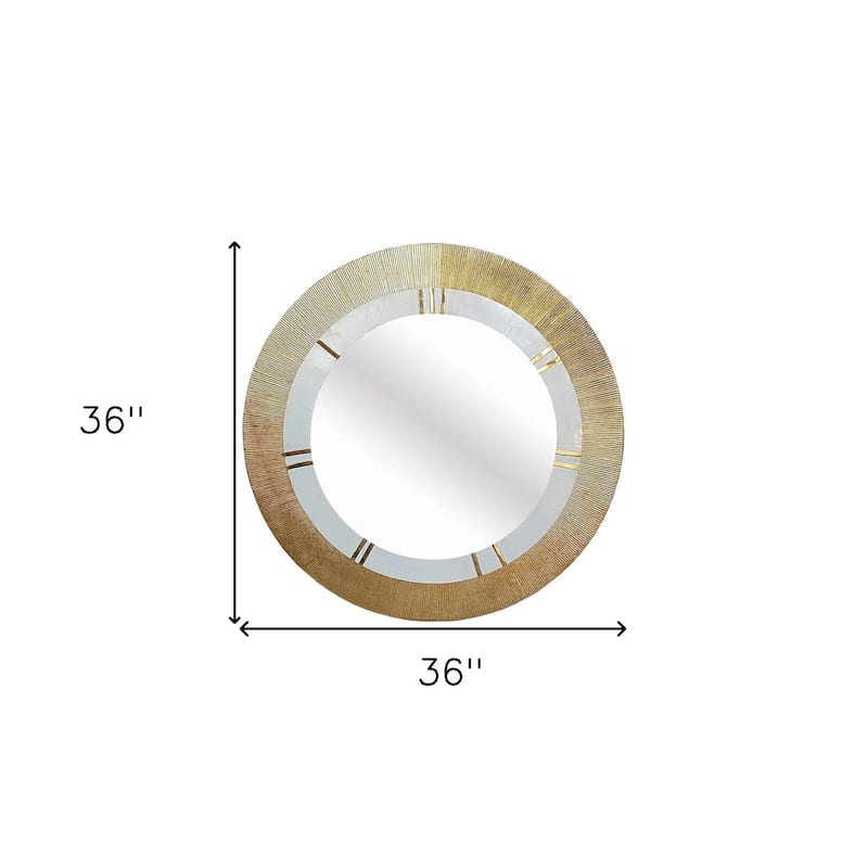 HomeRoots 36" Gold and White Round Aluminum Ribbed Edge Framed Accent Mirror - 36' X '36' X '0.8