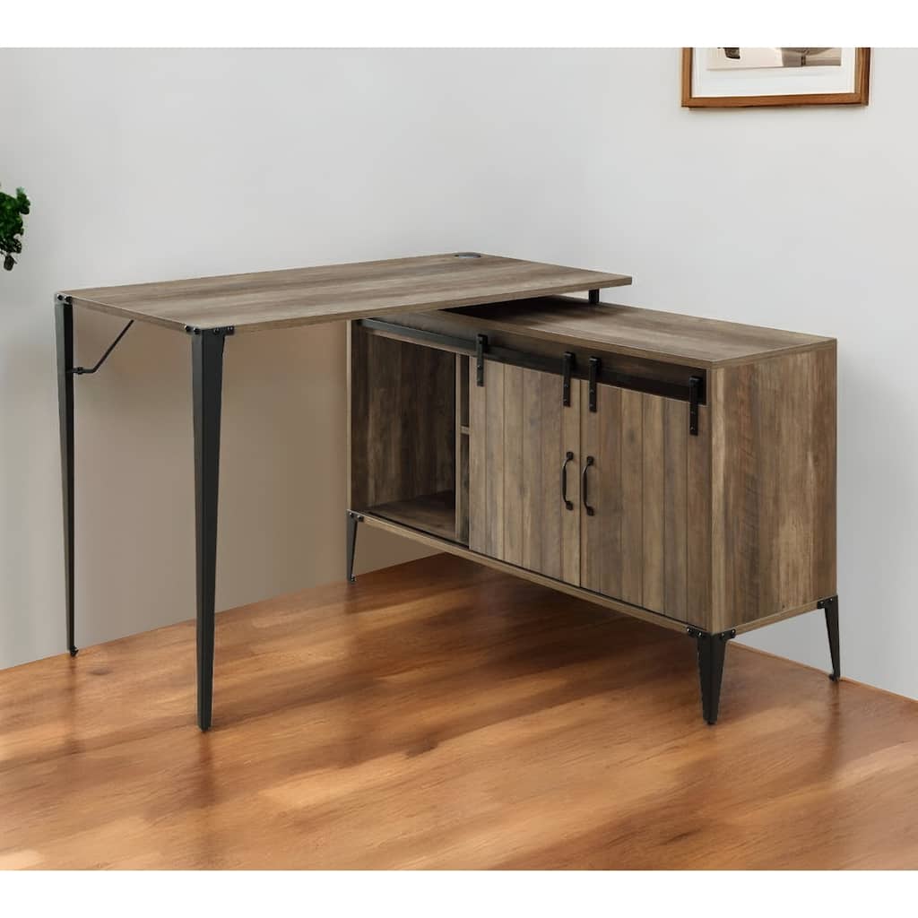 48" Brown and Black L Shape Writing Desk