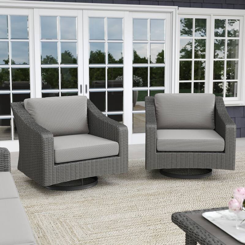 Martha Stewart 2PK Outdoor Rattan Wicker Swivel Chairs with All-Weather Cushions - 32"W x 34"D x 30"H